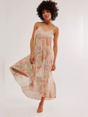 Free People |  Cream Floral Lace Maxi Dress with Pink and Green Accents | NWT